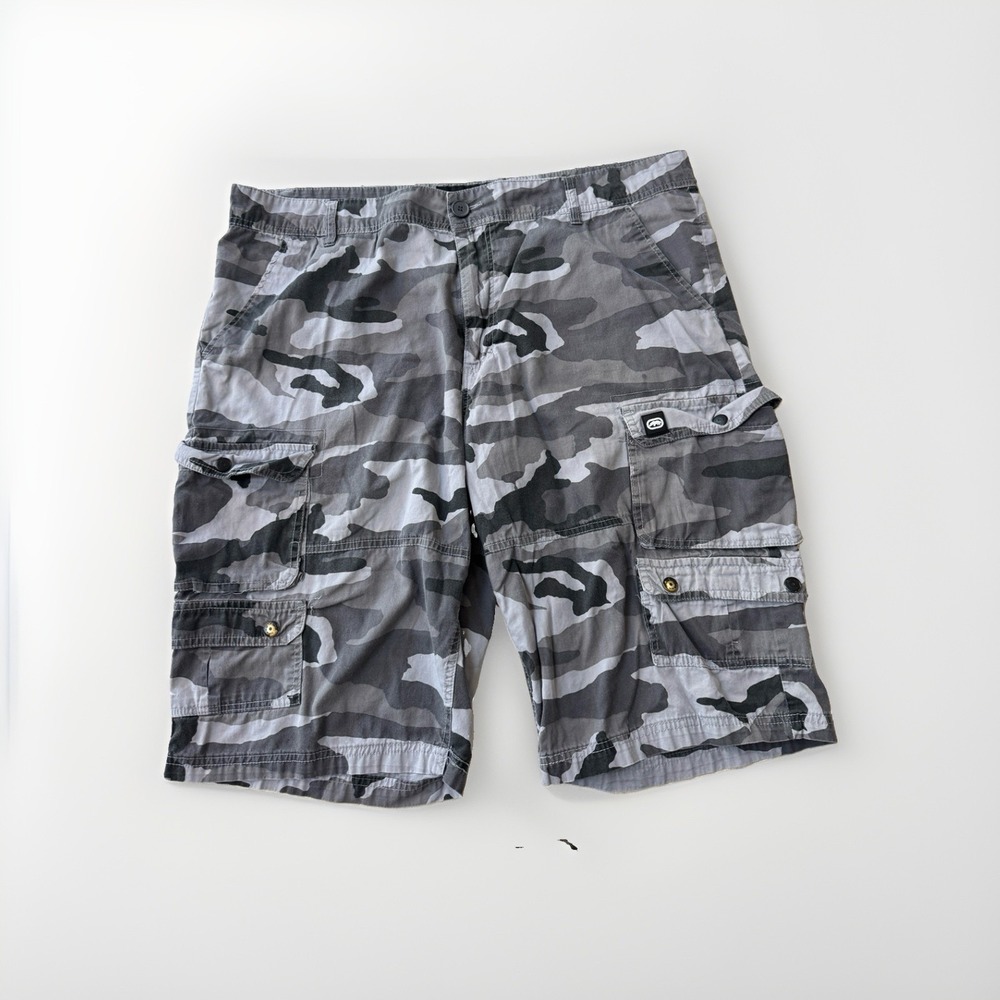 Vintage Ecco Men's Cargo Camoflauge Shorts Gray 40 Cargo Pockets Y2K